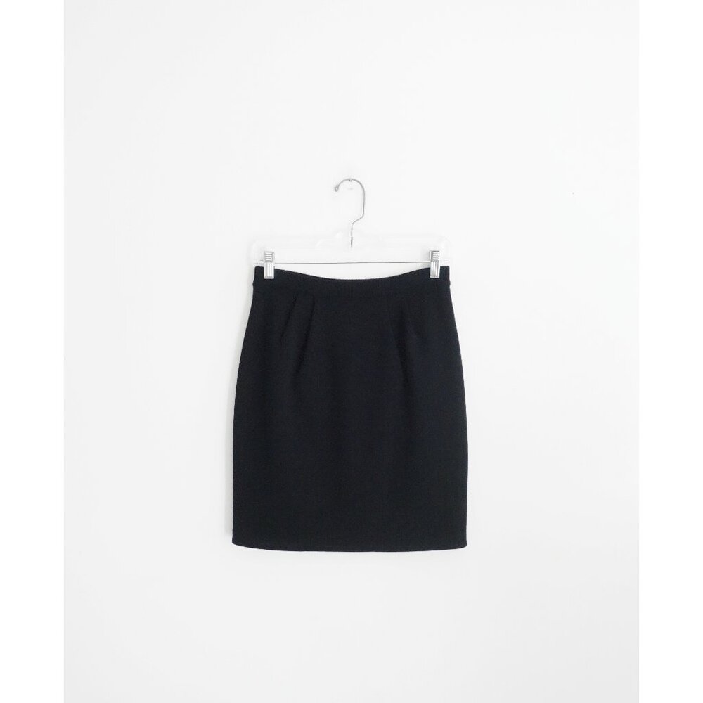 Vtg 80s 90s DKNY Donna Karan New York Black Wool Knit Skirt sz M fit Small